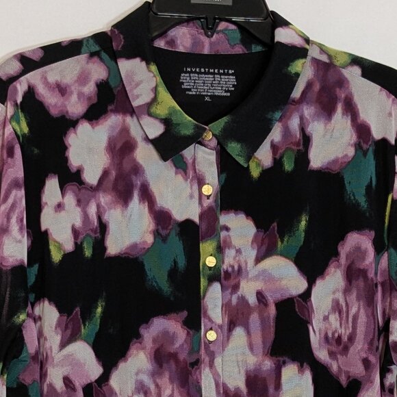 INVESTMENTS Black/Purple Long Sleeve Collared Button Blouse; Size XL - Picture 3 of 4